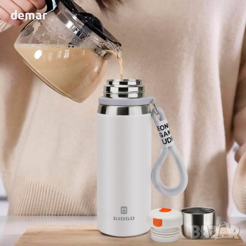 GIOGD Термоизолирана вакуумна спортна бутилка за вода от неръждаема стомана 700 мл, бяла, снимка 6 - Спортна екипировка - 43573200