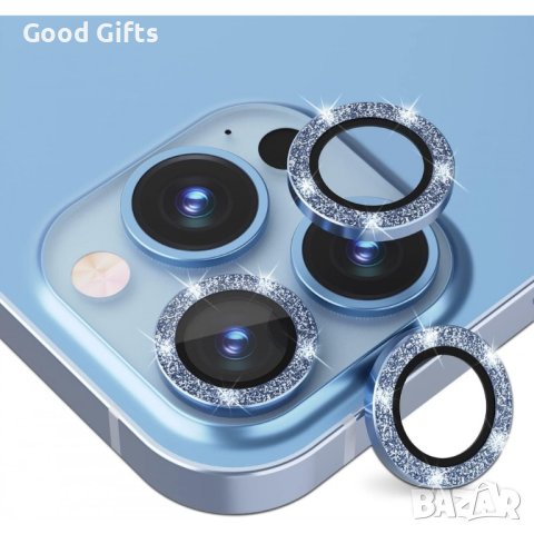Протектор за Камера с камъни, iPhone 15 Pro Max, Син, снимка 1 - Фолия, протектори - 43030193