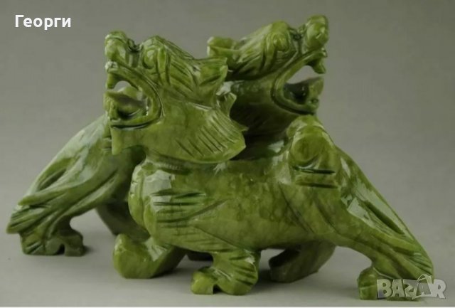 Естествен зелен нефрит, ръчно изработена двойка дракони, снимка 6 - Ръчно изработени сувенири - 37828280