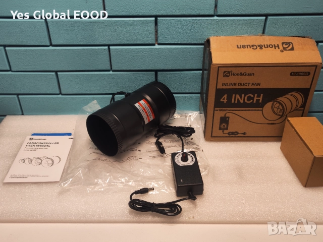 Hon&Guan 100mm Вентилатор за въздуховод 221m³/h с EU щепсел, снимка 1