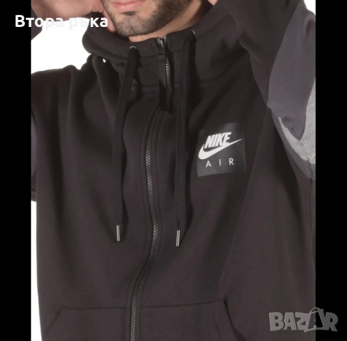 МЪЖКО ГОРНИЩЕ NIKE NSW NIKE AIR HOODIE FZ FLC BLACK оригинален , снимка 5 - Спортни дрехи, екипи - 52547706