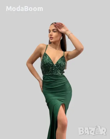 Зелена дамска дълга рокля , снимка 3 - Рокли - 48590871