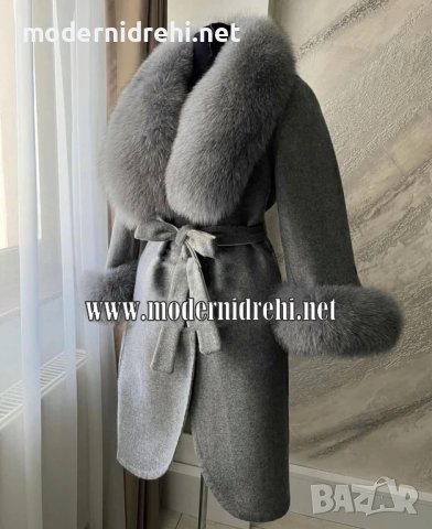 Дамско луксозно палто кашмир вълна и лисица код 129