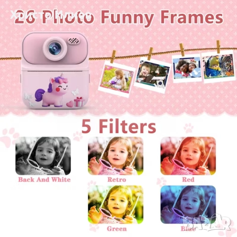 Детски фотоапарат с моментален печат с дисплей принтер , снимка 9 - Фотоапарати - 51805938