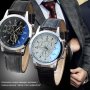 ⌚ Елегантен мъжки кварцов часовник с кожена каишка "черен и бял цифреблат", снимка 1