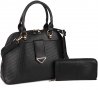 Нова стилна елегантна черна дамска чанта от изкуствена кожа + портмоне