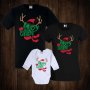 Коледни семейни тениски с щампи - бебешко боди + дамска тениска + мъжка тениска - Елени - Merry Chri, снимка 1 - Тениски - 27385557