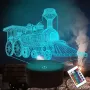Холограмна 3D LED лампа Локомотив-дистанционно управление 16 цвята+други режими на управление, снимка 1