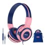 Сгъваеми Детски слушалки с микрофон SIMOLIO/ограничение на звука/жак за споделяне,розово/синьо
