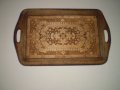 Винтидж ръчно изработен дървен поднос с дръжки и декорация пирография , снимка 3