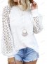 Дамски лек пуловер с дълги ръкави и дантелено деколте, 5цвята - 023