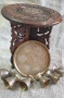 Стара арабска дървена масичка и комплект ръчноковани чаши с поднос, снимка 7