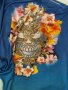 Тънка лятна маркова асиметрична рокля SOG O, с ликра и трико, феерия от пъстри магнолии и камъни , снимка 1 - Рокли - 37423107