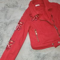 Червено дънково яке 116-122см, снимка 1 - Детски якета и елеци - 40732147