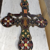 Голям бронзов кръст с емайл, снимка 2 - Антикварни и старинни предмети - 39943266