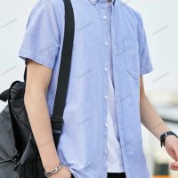 Ежедневна мъжка оксфордска риза с къси ръкави, младежка мода, 4цвята - 023, снимка 3 - Ризи - 40848349
