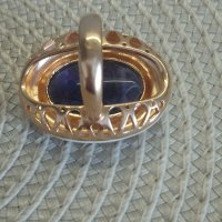 Сребърен пръстен с лилав камък, емайл и позлата, снимка 7 - Пръстени - 44042932