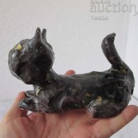 коте - черна котка стара фигурка статуетка фигура, подпис, снимка 5 - Декорация за дома - 28881792