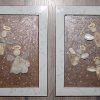 Картина Ангели с миди, седеф,раковини, камъчета, снимка 2 - Картини - 28302888