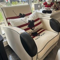 Бял фотьоил с табуретка Polo Sport, снимка 4 - Дивани и мека мебел - 43506562