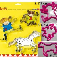 Пипи Дългото Чорапче Маймунката г-н Нилсон и коня кон пластмасов резец форма фондан тесто бисквитки, снимка 1 - Форми - 27154864