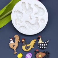 Кокошка Петел Яйце Великденски силиконов молд форма фондан шоколад декор украса, снимка 1 - Форми - 43887176