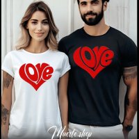 Комплект за двойки  LOVE HEART EMBROIDERY с щампа, снимка 1 - Тениски - 44017237