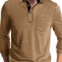 Модна мъжка тениска с дълъг ръкав и ревер, 6цвята - 024, снимка 2 - Тениски - 43628815