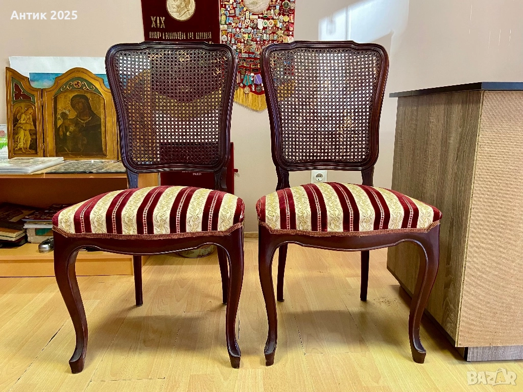 Винтидж стол в стил Луи XV с раттанова облегалка, снимка 1