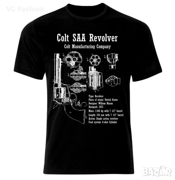 Тениска Colt SAA Revolver Bluprint Patent Pistol Le Pistolet, снимка 1