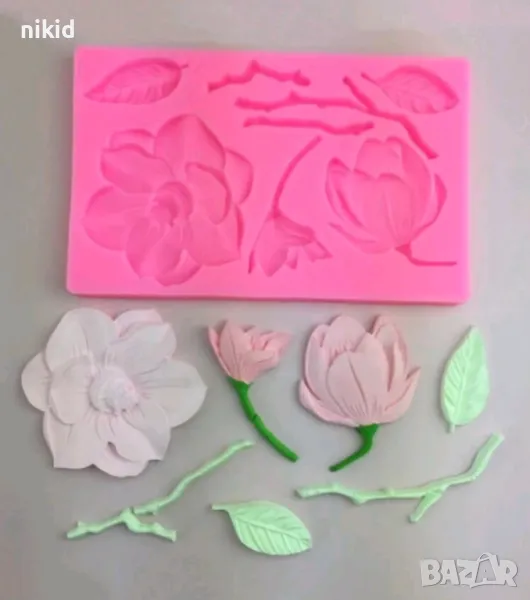 Магнолия Цветя пано голям силиконов молд форма фондан шоколад гипс декор торта украса, снимка 1