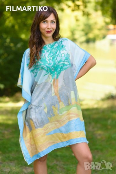 Ръчно рисувана копринена туника "Индийските слонове", снимка 1