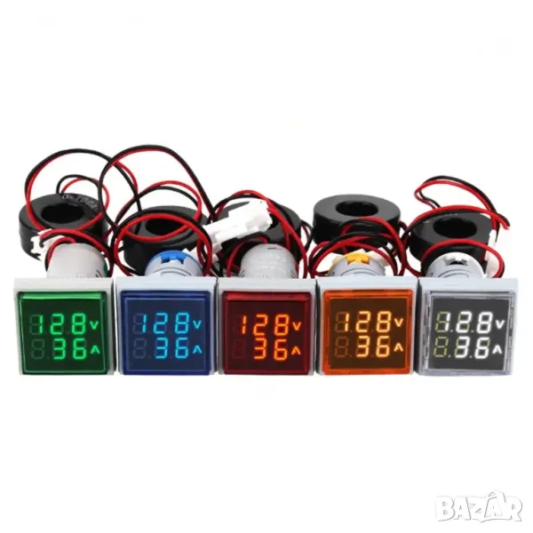 Цифров волт/амп метър AC 60-500V 0-100A квадратен / зелен, снимка 1