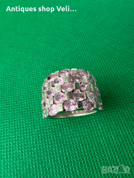 Сребърен пръсрен с розови скъпоценни камъни №7524 , снимка 1
