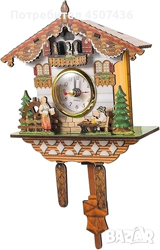 Мини стенен кварцов часовник дървена къщичка, домашен декор , снимка 1