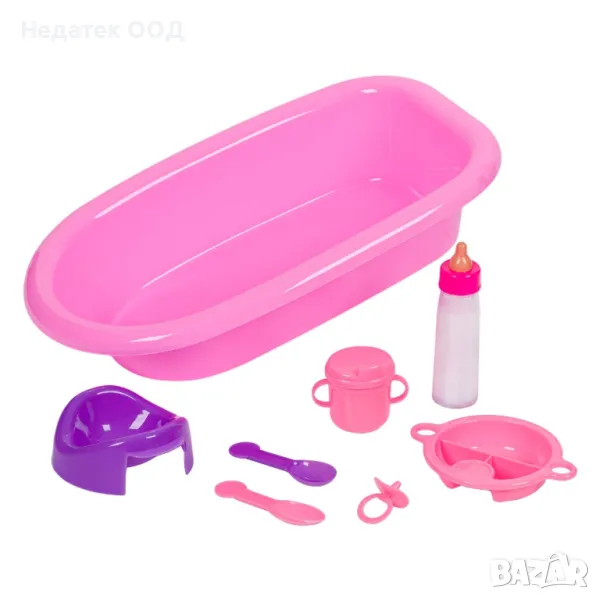 Комплект за кукла бебе, Аксесоари за баня, Розови, снимка 1
