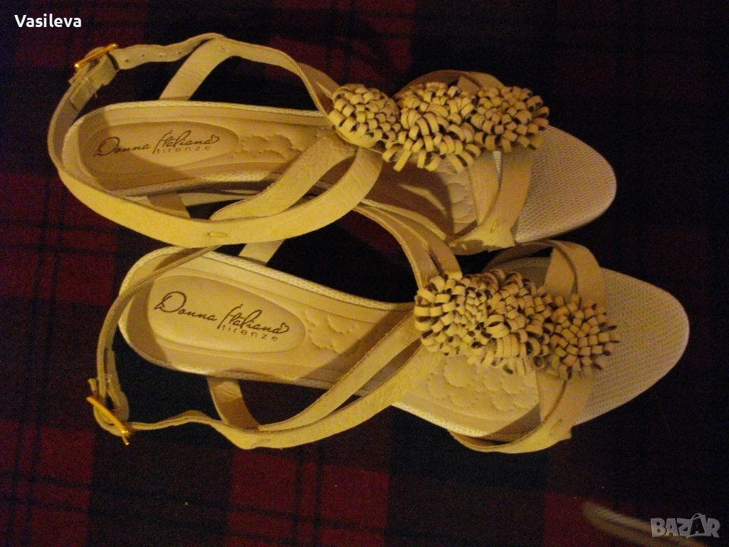 Елегантни бежеви сандали от естествена кожа, снимка 1