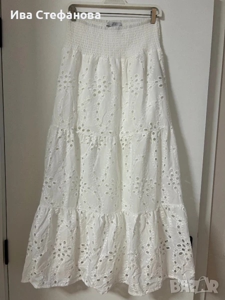 Нова бяла дълга елегантна ежедневна ажурена ажур 100 % памук памучна пола  , снимка 1