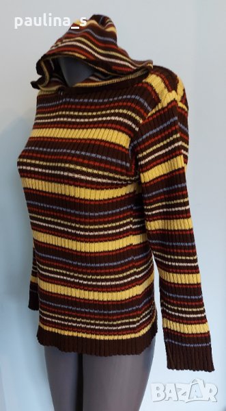 Пъстър пуловер с качулка / голям размер , снимка 1