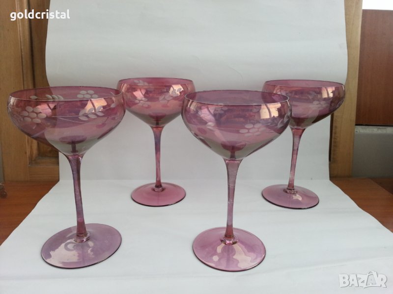 Ретро стъклени чаши цветно стъкло , снимка 1