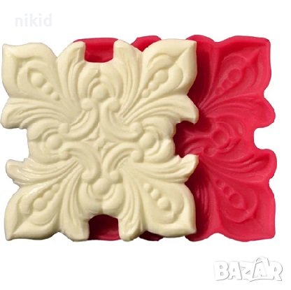 Интересен квадрат орнамент силиконов молд форма фондан украса декор гипс, снимка 1
