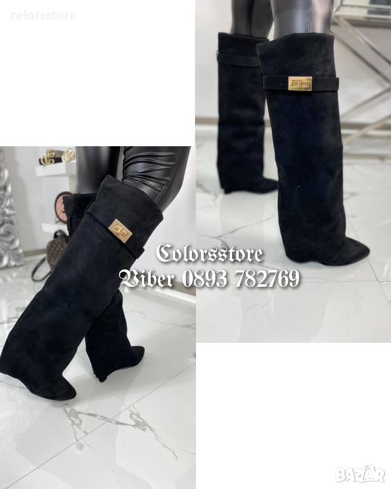 Ботуши на платформа - черен велур - K-40, снимка 1