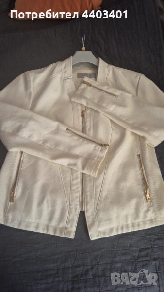 Дамско кожено яке, бяло, снимка 1