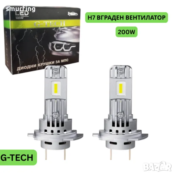 Диодни крушки H7 200W с вграден вентилатор, снимка 1