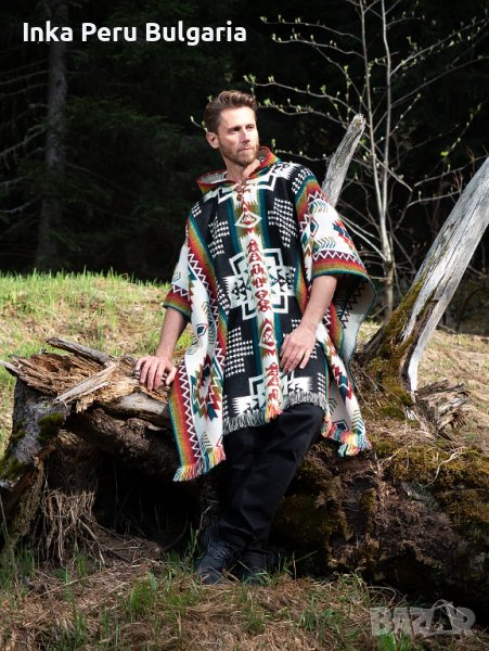 Автентичнo еквадорско унисекс вълнено пончо с геометрични фигури, различни цветове, снимка 1