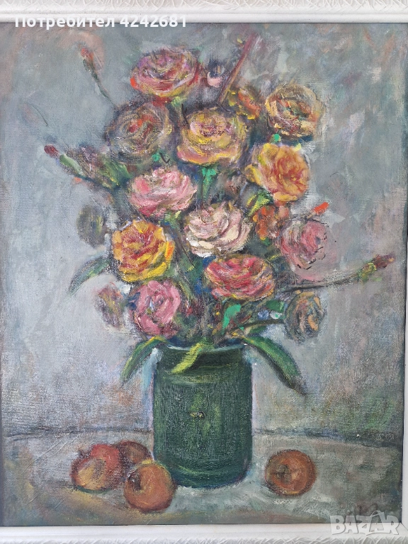 Маслен натюрморт "Рози" - худ.Ненчо Русев, снимка 1