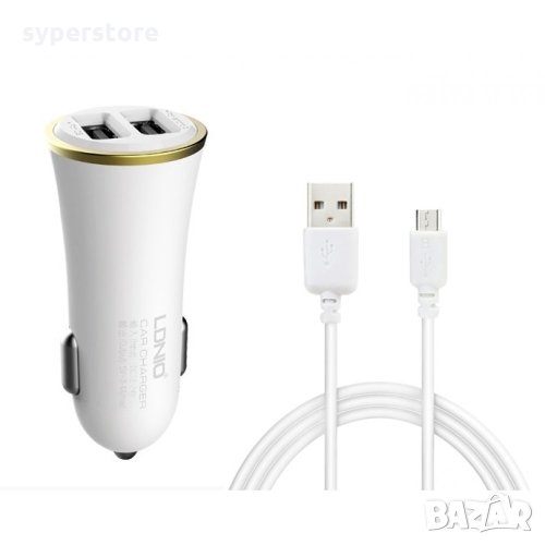 Зарядно 12V/3.1A с кабел Micro USB 2-USB изхода LDNIO DL-C23 SS001124 за Samsung, Huawei и др., снимка 1