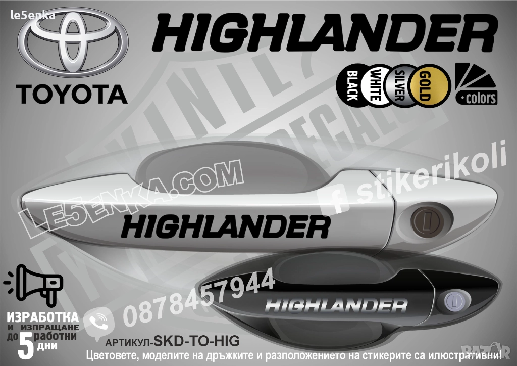 Toyota Highlander стикери дръжки SKD-TO-HIG, снимка 1