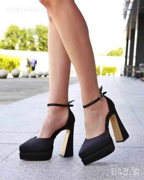 Сандали на ток - черен сатен - VTK25

, снимка 1