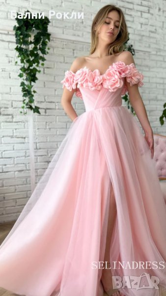 Бална рокля с 3 Д рози в розово , снимка 1
